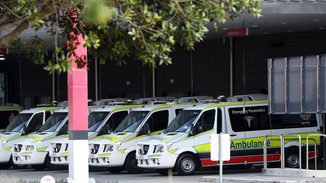 Ambulances at the Gold Coast University Hospital.