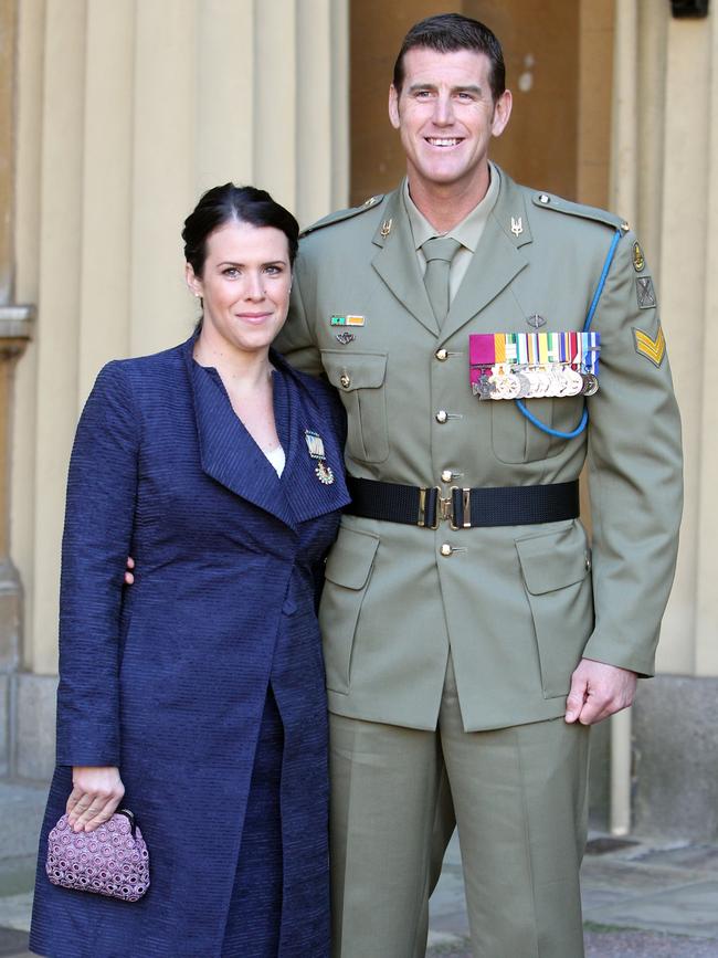 Ben Roberts-Smith with his wife Emma after he was presented with the Victoria Cross. Picture: Getty Images