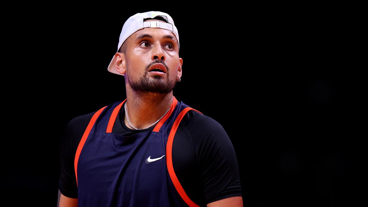 DUBAI, UNITED ARAB EMIRATES - DECEMBER 19: Nick Kyrgios of Eagles reacts during his Men's Singles match against Felix Auger- Aliassime of Kites on day one of the World Tennis League at Coca-Cola Arena on December 19, 2022 in Dubai, United Arab Emirates. (Photo by Francois Nel/Getty Images)