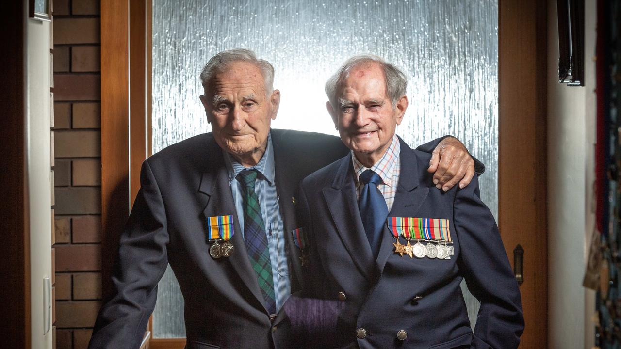 WW11 veterans Lawrence Braybrook and Jack Anderson photographed at Lawrence's home in Hamlyn Heights. Picture: Brad Fleet