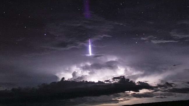 This picture of upper-atmospheric lightning was taken over the Adelaide River flood plains near Darwin. Picture: Thijs Bors