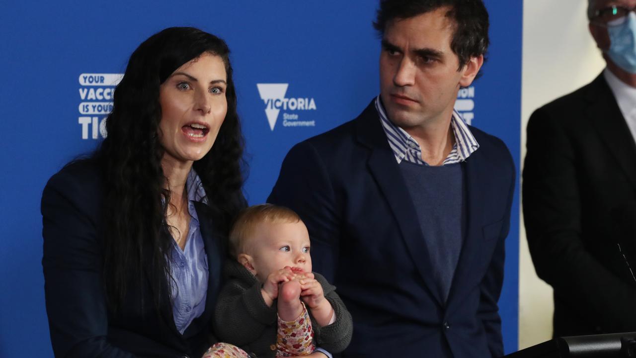 Charlotte Jagga, an emergency physician, and husband Marcelle Jagga, an anaesthetist, talk about their experience in Melbourne with their baby Revel. Picture: NCA NewsWire / David Crosling