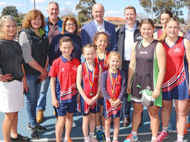 Sandringham Liberal candidate Brad Rowswell (right) wants to see the indoor courts get done quickly.