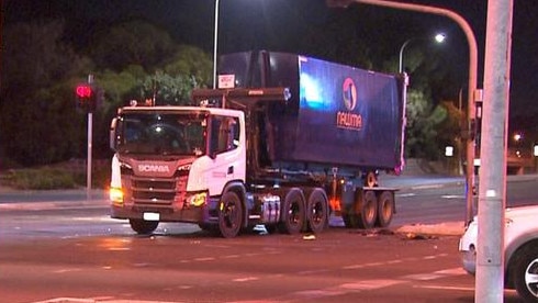 A  woman as hit by the truck on Park Tce, Salisbury on Tuesday night. Picture: 7NEWS