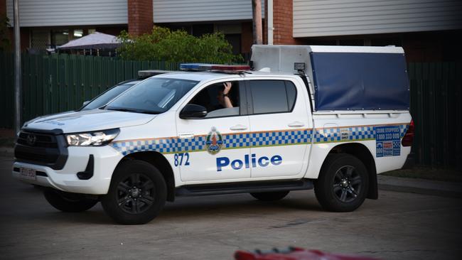 Police made a show of force during a community meeting at Emery Ave, Woodroffe, to address an outsider invasion that has besieged the suburb, but left as soon as they arrived. August 1, 2024. Picture: Alex Treacy