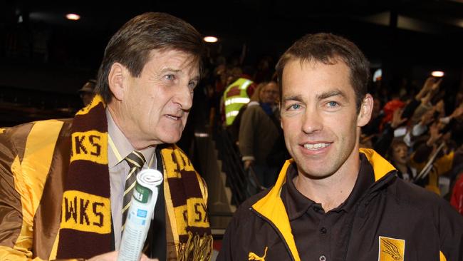 Hawthorn v Collingwood. Telstra Dome. A pumped Jeff Kennett with coach Alastair Clarkson.