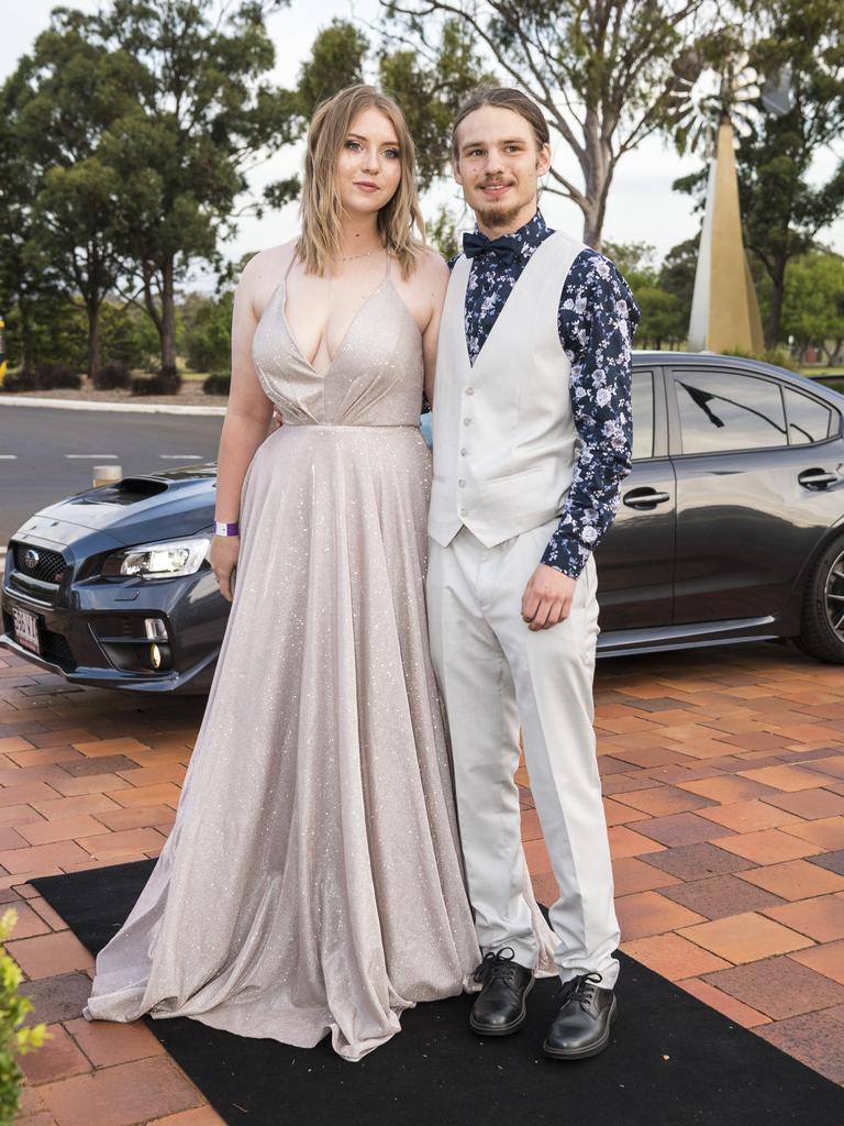 Anastasia Pateman-Abraham with partner Dylan Watts at Wilsonton State High School formal arrivals at USQ, Wednesday, November 18, 2020. Picture: Kevin Farmer