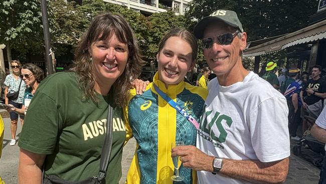 Opals bronze medallist Izzy Borlase and father Darryl, who played sanfl football for Port Adelaide. And mother Jenny, who won three world championships with the Australian netball team., , Picture: Jon Ralph