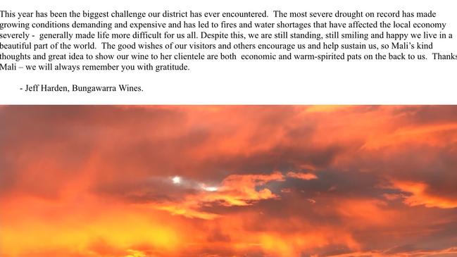 Screenshot of a Facebook post from one of the wineries thanking Cedar and Pine for their help.