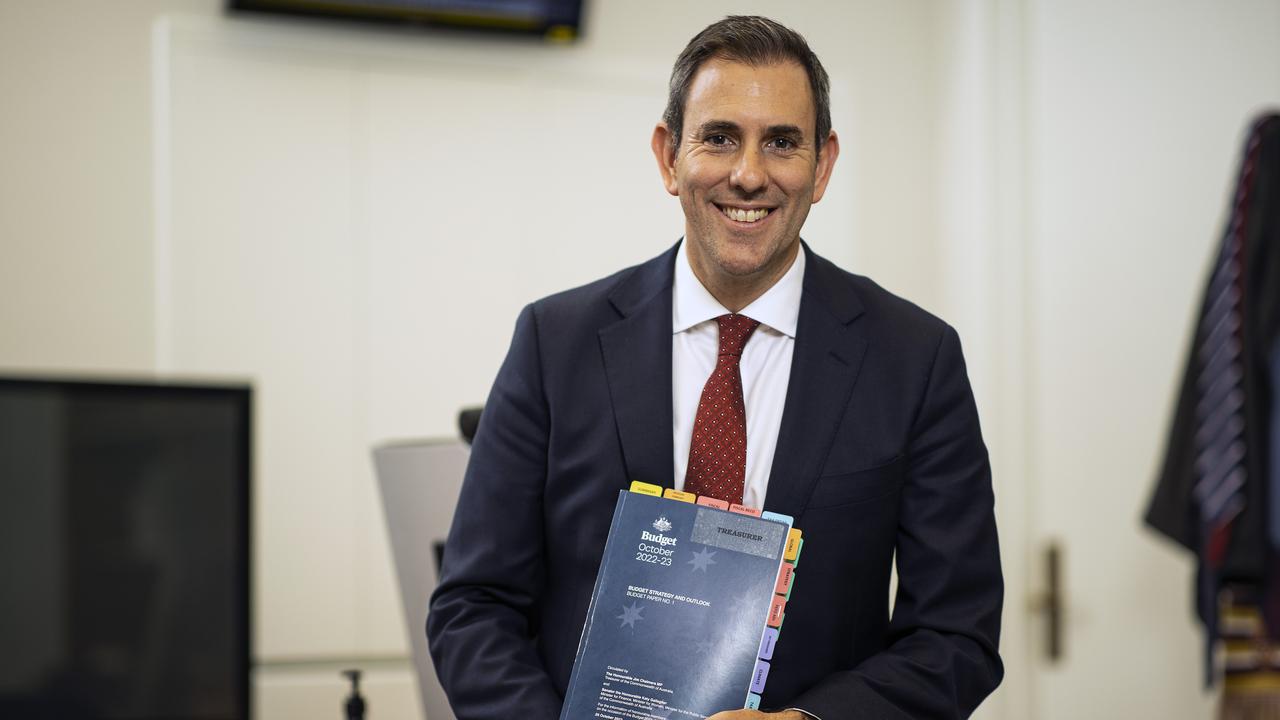 Treasurer Jim Chalmers with the 2022 federal budget. Picture: Gary Ramage