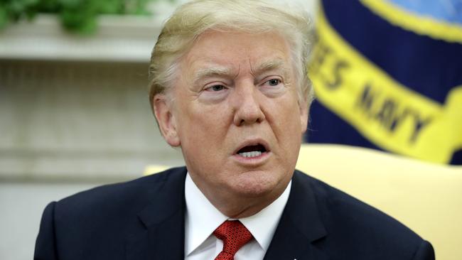 US President Donald Trump said he didn’t hesitate in mentioning a fallen soldier’s name when calling his widow, a claim she has contradicted. Picture: Evan Vucci,/AP