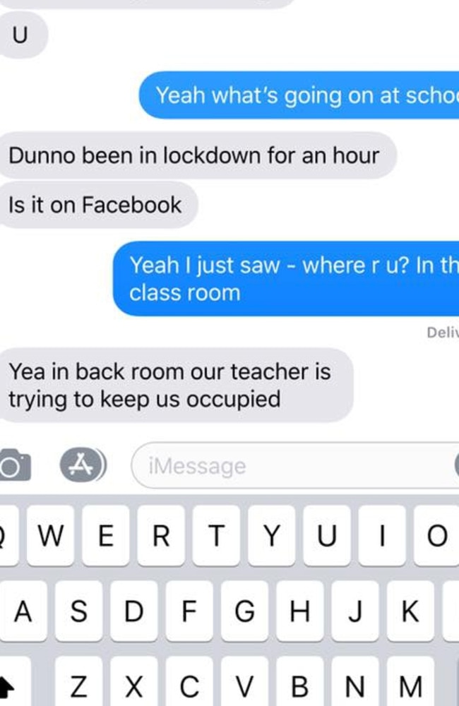 A text from an Upper Coomera State College student to a parent following an alleged shooting threat put the school in lockdown.