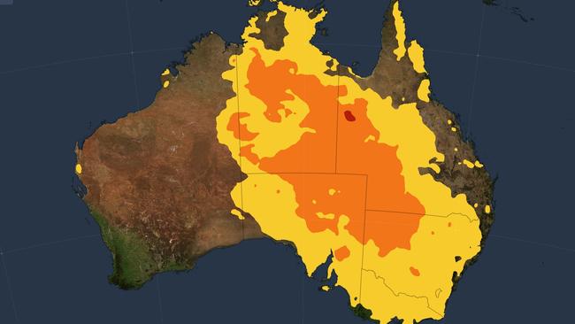 Western Australia is bracing itself for another stiflingly hot day as the heatwave continues to weigh down Western Australia. Meanwhile, hot conditions are expected to reach the southern states, while thunderstorms rip through northern Australia. Picture: BOM