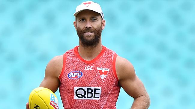 Jarrad McVeigh is all smiles ahead of his 17th season for AFL with Sydney Swans. Picture: Joel Carrett. 