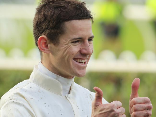 Sydney’s new pin-up boy from the riding ranks, Jason Collett, celebrates his weekend treble.