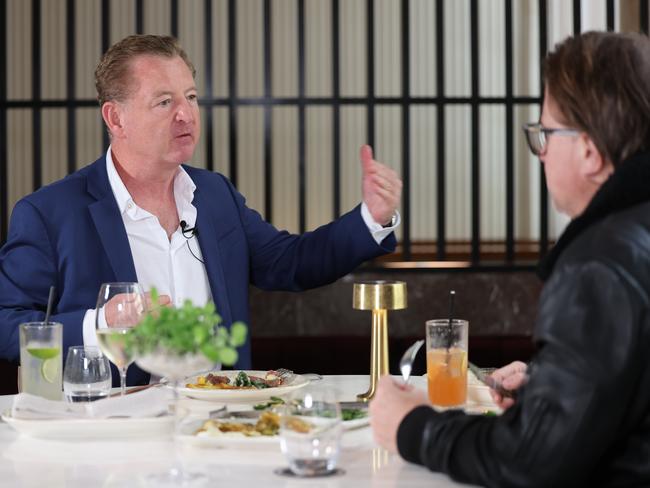 Luke Mangan and journalist Jonathon Moran in Sydney. Picture: Rohan Kelly