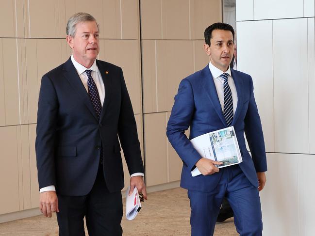 Brisbane, 16 January 2025. Queensland Premier David Crisafulli and Health Minister Tim Nicholls during a press conference in Brisbane. Picture: Supplied