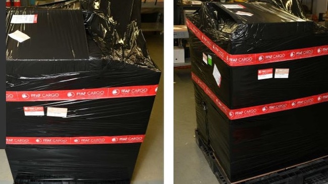 Border Force officers examined the consignment when it arrived in Melbourne and found that the black plastic-wrapped cardboard boxes contained no whitegoods,