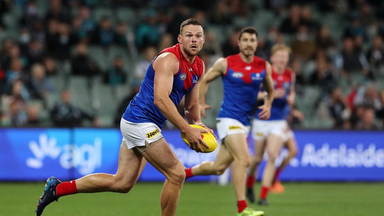 Steven May gobbled up Port Adelaide’s poor entries. Picture: Sarah Reed/AFL Photos via Getty Images