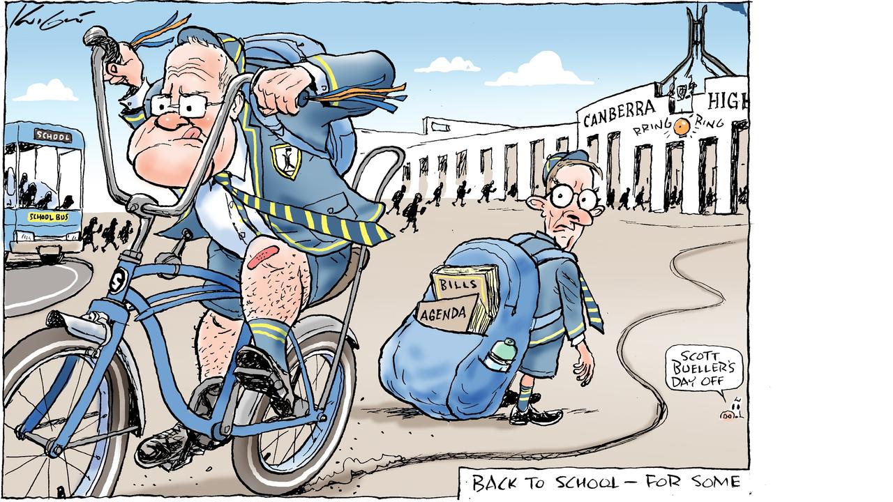 The start of a new parliamentary term is like the first day of school, according to cartoonist Mark Knight, but not everyone was there when the roll was called.