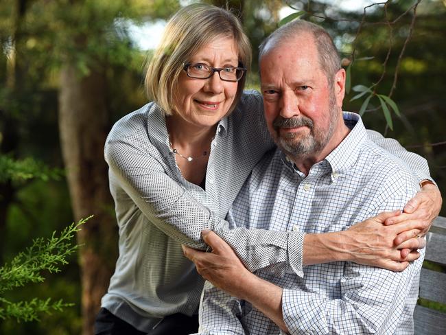 Andrew Knox, with his wife Jane at their Belair home. Mr Knox, a victim of SA Health’s chemo underdosing scandal, will travel to Melbourne to try a stem-cell transplant. Picture: Tom Huntley