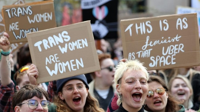 People from the transgender community hold a protest in April against the Supreme Court ruling on the definition of a woman in Edinburgh, Scotland. Picture: Jeff J Mitchell/Getty Images