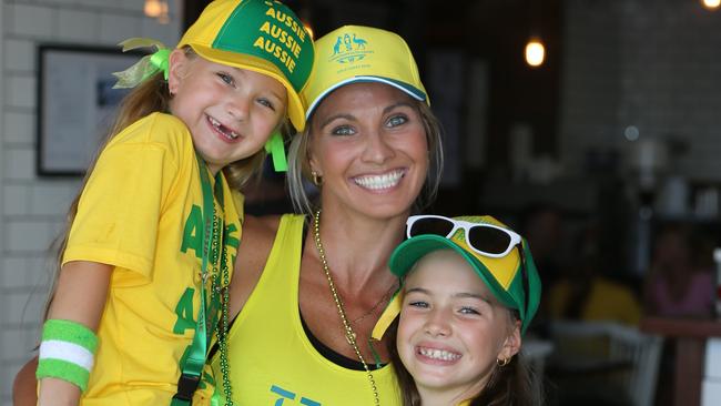 Maya Zunker, right, with her mother Tammy Zunker and sister Shelby in 2018 as Commonwealth Games supporters. Picture Glenn Hampson