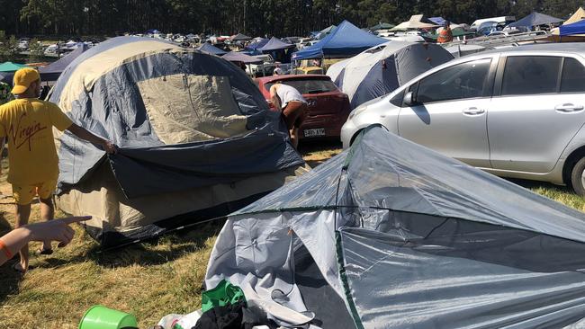 Revellers starting to pack up and leave the Falls Festival in Lorne Victoria Picture: Twitter/@CherylCritchley