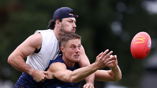 Simon Goodwin says Josh Schache has done everything possible to earn a club debut against North Melbourne on Saturday night. Picture: Michael Klein