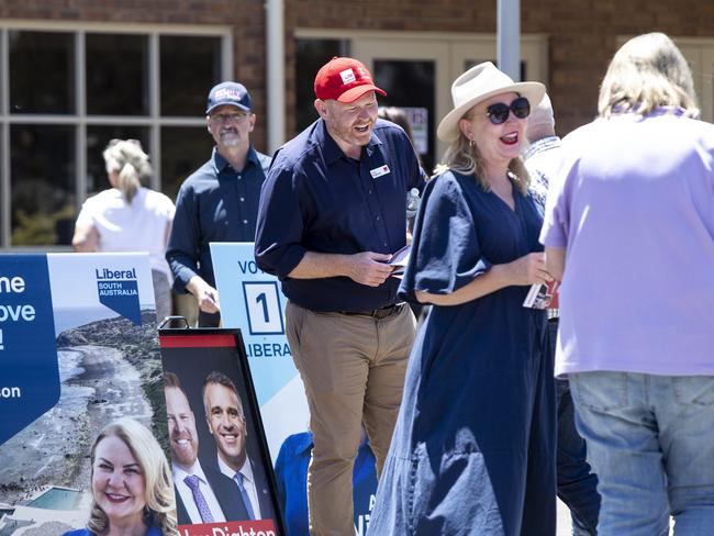 Labor Candidate Alex Dighton and Liberal Candidate Amanda Wilson speaks to people voting in the Black by-election.12th November 2024 Picture: Brett HartwigPeople voting in the Black by-election.12th November 2024 Picture: Brett Hartwig