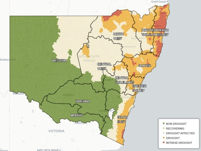 The combined drought indicator across NSW, current as of October 28. Picture: Department of Primary Industries