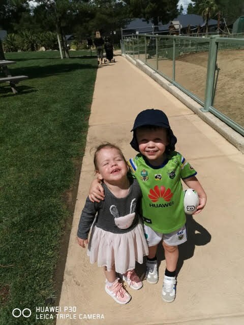 Raiders star Josh Hodgson's kids in Canberra