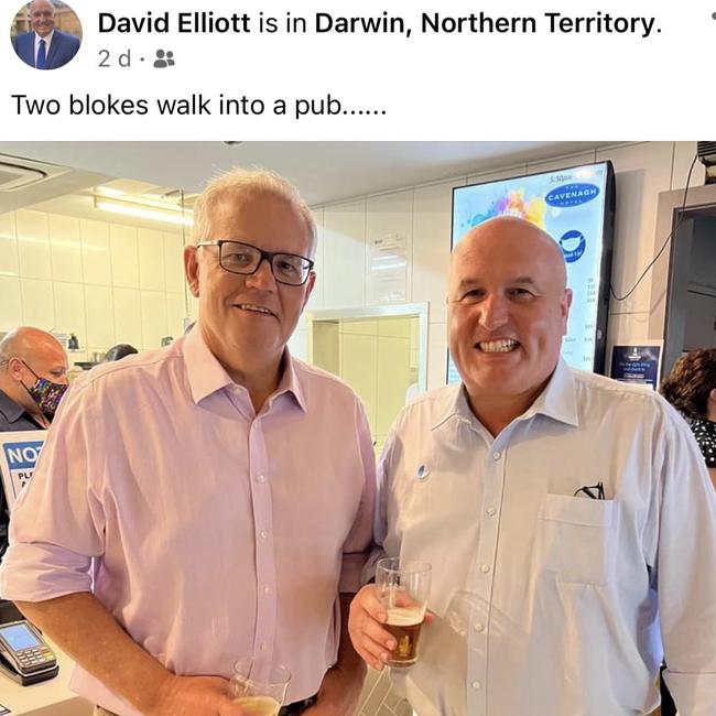 Social media grabs of Transport and Veterans Minister David Elliott in Darwin