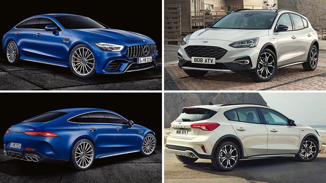 Even with their vastly different price tags, there's plenty to like about both the Mercedes-AMG GT 63S 4-Door Coupe (left) and the Ford Focus Active. Pictures: Supplied