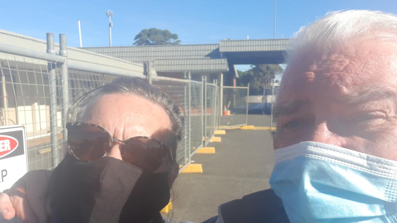 Arthur Orchard and wife Jill who returned to Tasmania after traveling in their motorhome. On arrival they were put into hotel quarantine in Devonport. Picture: supplied