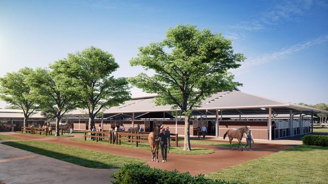 Artist depiction of the pre-parade area at the new Inglis Riverside Stables in Warwick Farm.