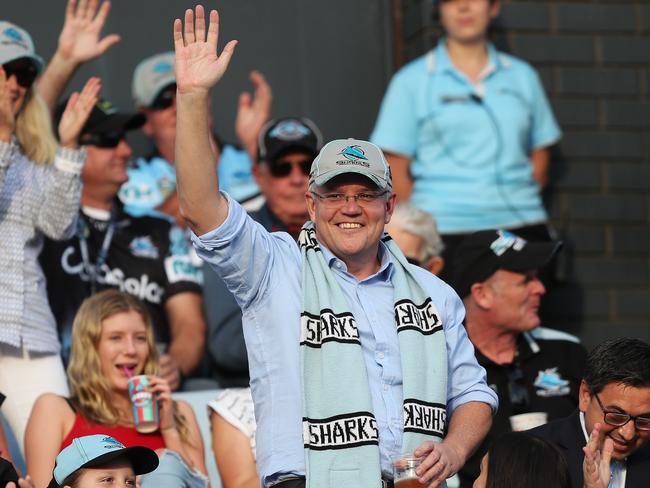 Prime Minister Scott Morrison was celebrating his victory at PointsBet Stadium. Picture: Brett Costello