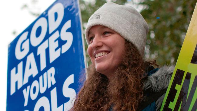 Megan Phelps-Roper at a protest.