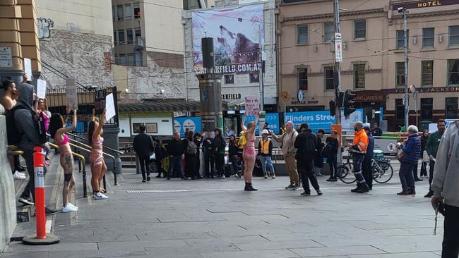 One protester was seen arguing with a disgruntled passer-by. Picture: Supplied