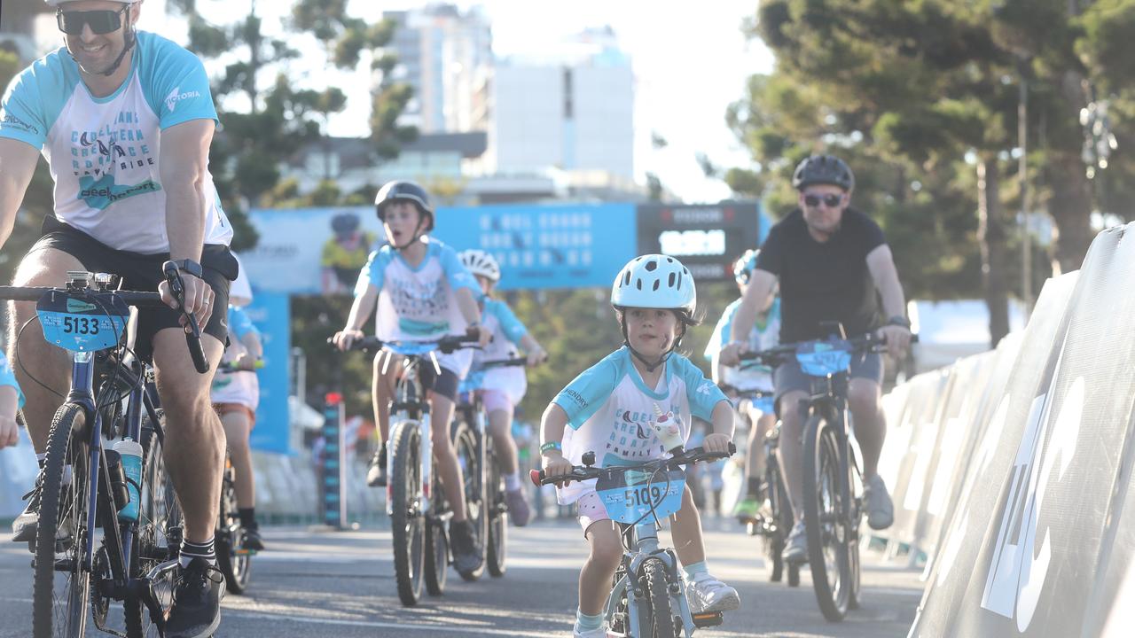 Hundreds of bikes and riders of all sizes took part in the Cadel Evans Great Ocean Road Family Ride. Picture: Alan Barber