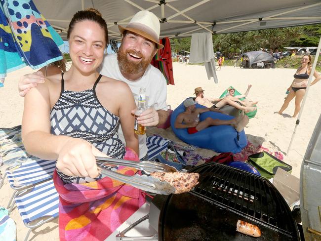 People enjoying Australia day at the Currumbin Beach. Beck Welch and Jordan Carter. Picture Mike Batterham