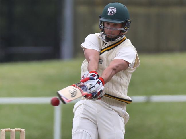 Premier Cricket: Camberwell Magpies v Melbourne played at the Albert Ground, St Kilda Road.Simon Hill batting for Camberwell.Picture: Stuart Milligan