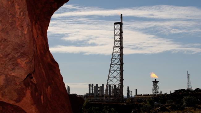 Gas flares at the Woodside operated North West Shelf Venture on the Burrup Peninsula in the north of Western Australia. Picture: AFP