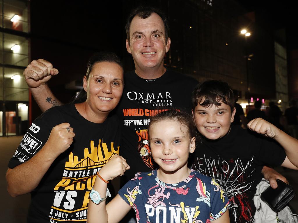 Ellen, Danny, Olivia and Kaelan Gush at Horn-Mundine at Suncorp Stadium. Picture: Josh Woning/AAP