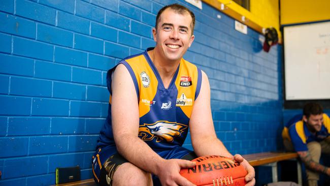 Elizabeth footballer Jason Sanderson is back to playing after overcoming Hodgkin’s lymphoma – a type of blood cancer. Picture: AAP/Morgan Sette