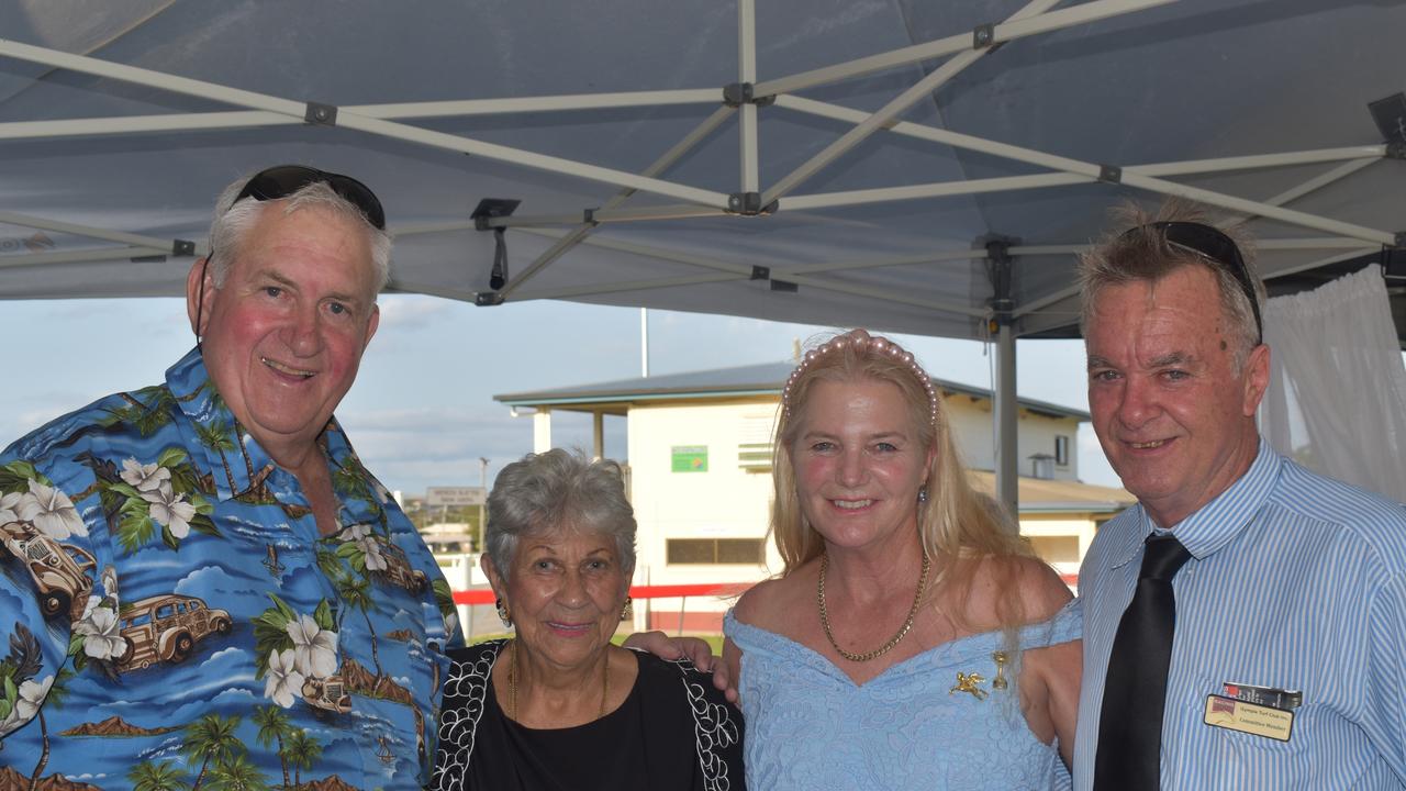 (Left to right) Andrew Dowie, Edith Mannion, Cathy Willis and Craig Willis at the Brown Macaulay &amp; Warren Gympie Cup Day, 2021.