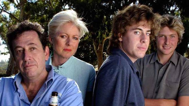 Winemaker Andrew Garrett and his wife Averil with their sons Tom and Nicholas in a scene from ABC documentary TV show 'Family Confidential'. Picture: File