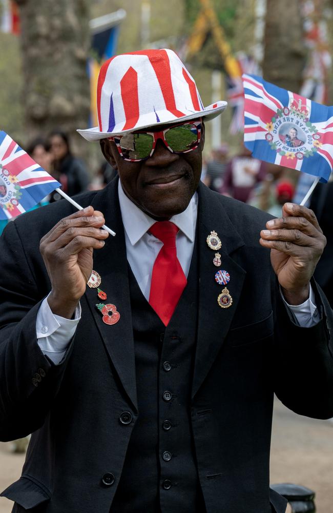 Royal superfan Joseph Afrane in the Mall in central London ahead of the Coronation. Picture: David Dyson