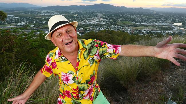 Townsville's journalist and radio broadcaster Steve Price on top of Castle Hill with the sprawling west behind him. Photographer: Liam Kidston.