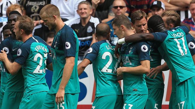 Tottenham players celebrate during their win over Newcastle. Picture: AFP